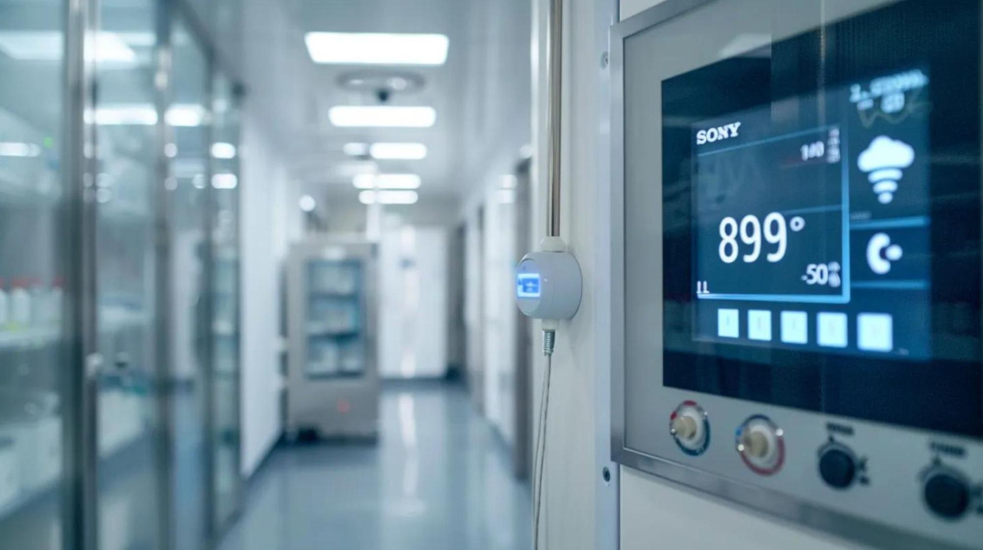 Healthcare IoT temperature monitoring system displaying real-time pharmaceutical storage data